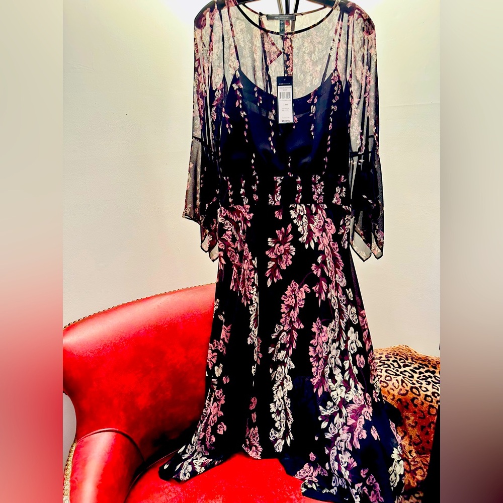 BCBGMAXAZRIA Black Lined Floral Rayne Dress, NWT, XXS